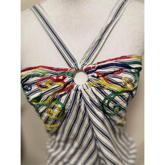 Free People x Tiny Avril Emroidered Striped Knit Halter Size M - Picture 5 of 7